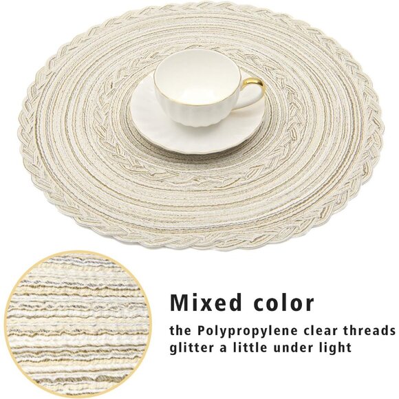 Round Placemats Set of 6 Boho Braided Bordered Placemats 15 inch for Dining Tabl - Picture 3 of 8